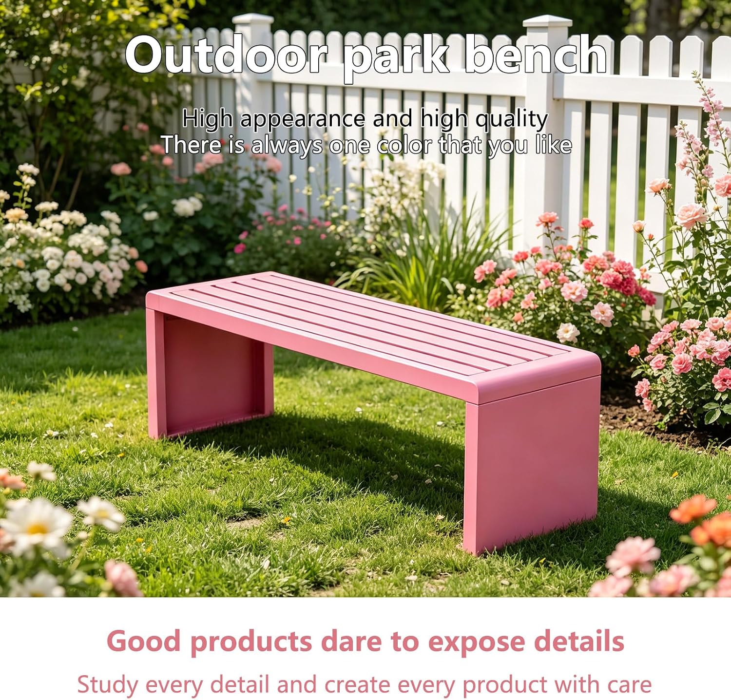 Weatherproof Metal Garden Bench, Small Outdoor Patio Bench, Heavy Duty Front Porch Decor, Outside Park Potting Bench Furniture for Backyard, Lawn & Outdoor Use (Coral)