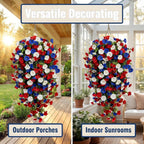 Red White and Blue Hanging Flowers, Patriotic Hanging Flower Baskets,Resistant Faux Silk Flowers, for Porch, Yard, Veterans Memorial Day Patio Home