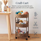 Best Choice Products 3-Tier Round Rolling Nursery Caddy w/Wheels, Handwoven Utility Cart, Storage Organization for Bathroom, Craft Room, Laundry Room - Chestnut