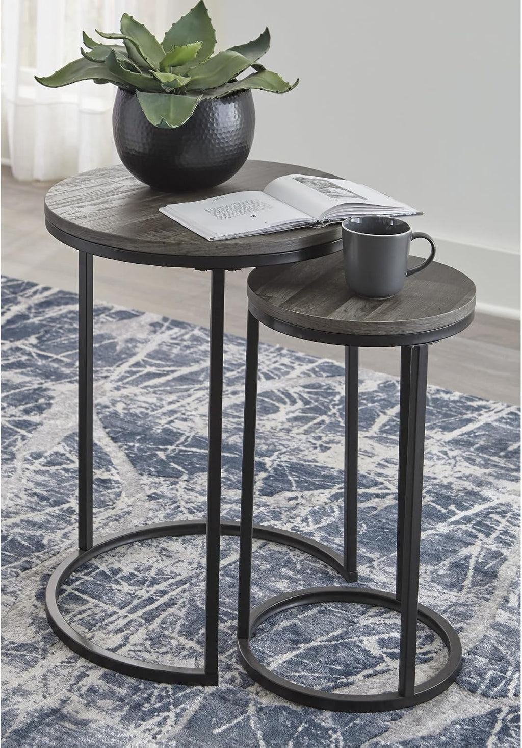 Signature Design by Ashley Briarsboro Urban Industrial Nesting Accent Table Set, 2 Count, Black & Gray