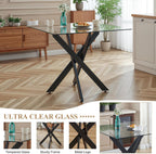 AF ARTISAN FURNITURE 36” Square Glass Dining Table for 4, Clear Tempered Glass Kitchen Table with Black Metal X Legs, Small Square Dining Table for Apartment, Dining Room & Bistro