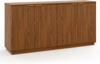 Fluted Sideboard Buffet Cabinet, 63" Wooden Credenza Storage Cabinet with 4 Doors and Adjustable Shelves, Fluted Sideboard Cabinet for Kitchen, Living Room, Brown