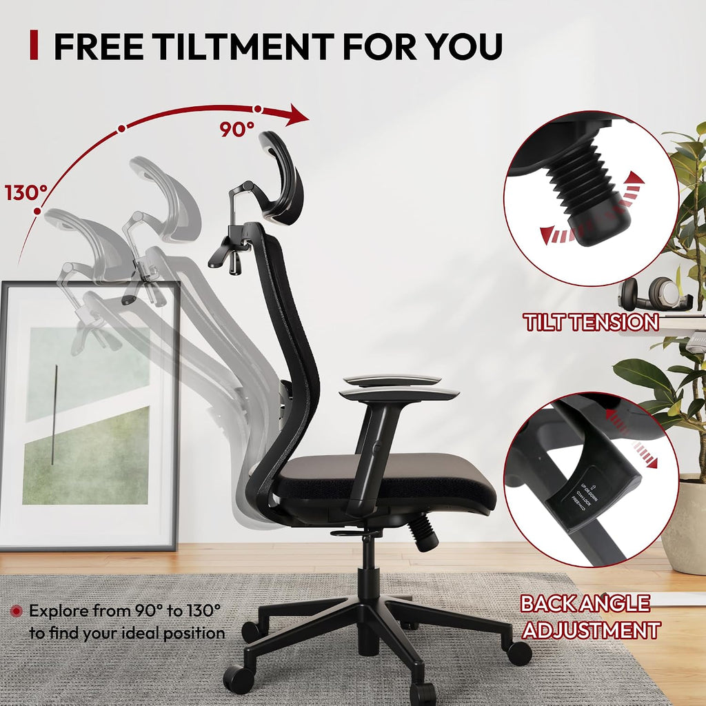 SANODESK OS3 Mesh Big and Tall Computer Chair Home Office Standing Desk Chairs Swivel Ergonomic High Back Office Chair with Adjustbale Lumbar Support Backrest Armrest Black