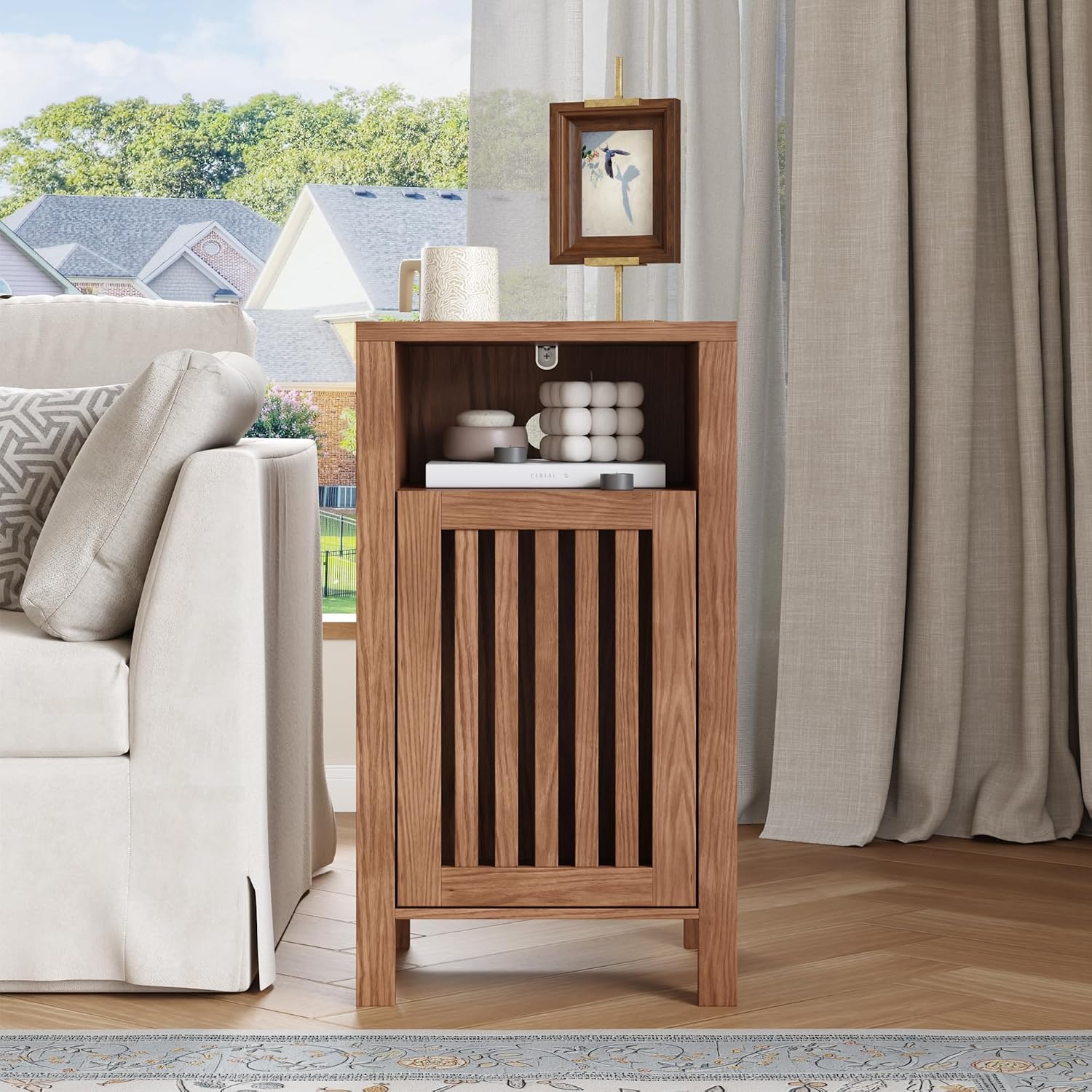 Farmhouse Nightstand Set of 2, Modern Bedside Table with Door and Open Shelf, Compact End Table Side Table with Storage for Small Spaces, Bedroom(Brown)