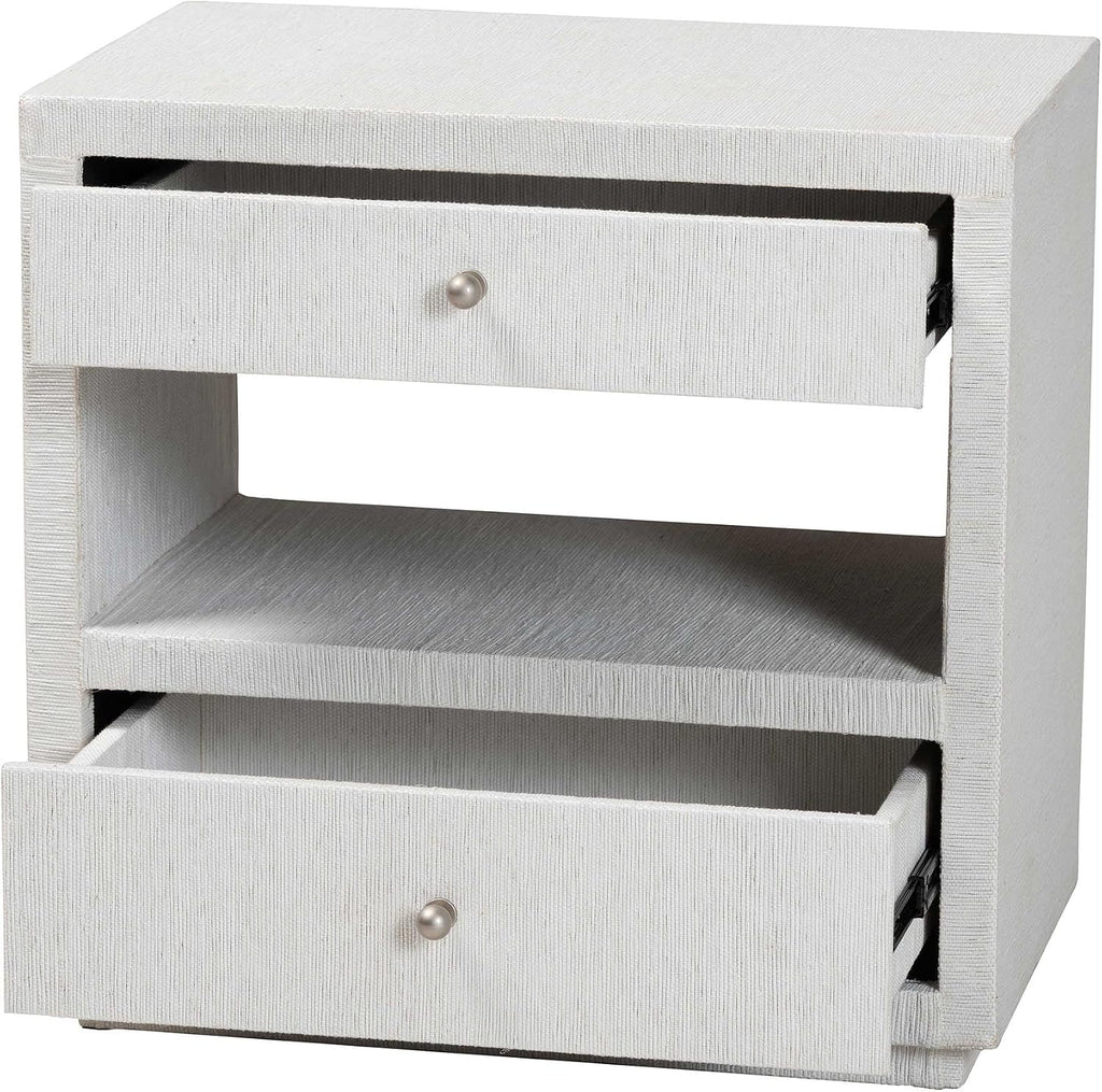 Bali & pari Kai Grasscloth End Table - 2-Drawer Accent Table or Nightstand with Open Shelf, Handwoven Decor for Bedroom or Living Room