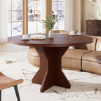 Garvee Round Dining Table for 4-6 People - 47" Circle Kitchen Dinner Table with Sturdy Pedestal Base, Small Spaces Dinning Room Furniture for Living Room, Kitchen, Apartment, Walnut