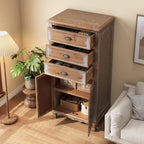 Rustic Tall Storage Cabinet - Distressed Solid Wood Frame Accent Cabinet with Textured Drawer Fronts, 3 Drawers & 2 Doors, Farmhouse Freestanding Floor Cabinet for Entryway, Living Room, Hallway