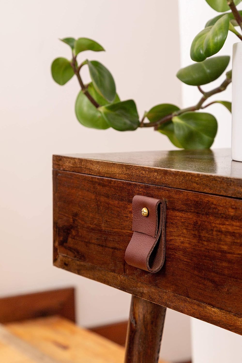 Leather and Brass Drawer Pull