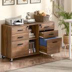 Halitaa Lateral File Cabinet with Lock, Large Mobile Storage Filing Cabinet with 6 Drawers Fits Files Letter/A4 Size, Rolling Printer Stand with Open Storage Adjustable Shelf for Home Office, Brown