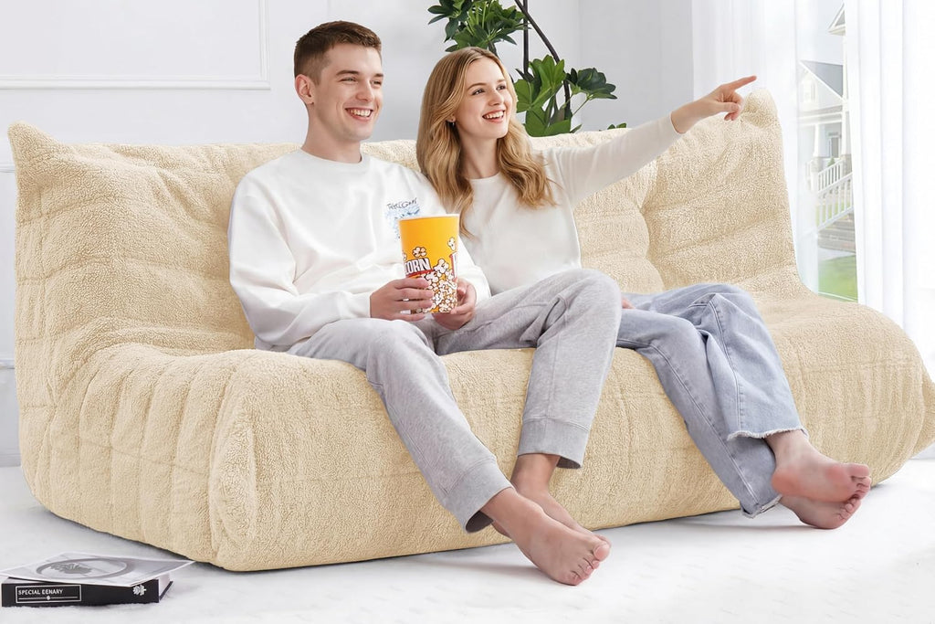 Bean Bag 3-Seater Chair Big Sofa Beanbag Chair for Adults Fireside Chair Bean Bag Lounger with Memory Foam Filled for Home,Apartment or Gaming Venue（Khaki Teddy）