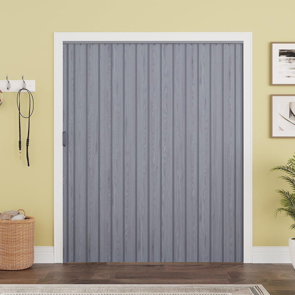 60" x 80" PVC Accordion Door Interior, Suitable for Opening Width 49"-60", Trimmable Height & Width, Room Dividers for Pantry Laundry Closet RV, Strong Magnet Folding Doors, Easy to Install, Grey