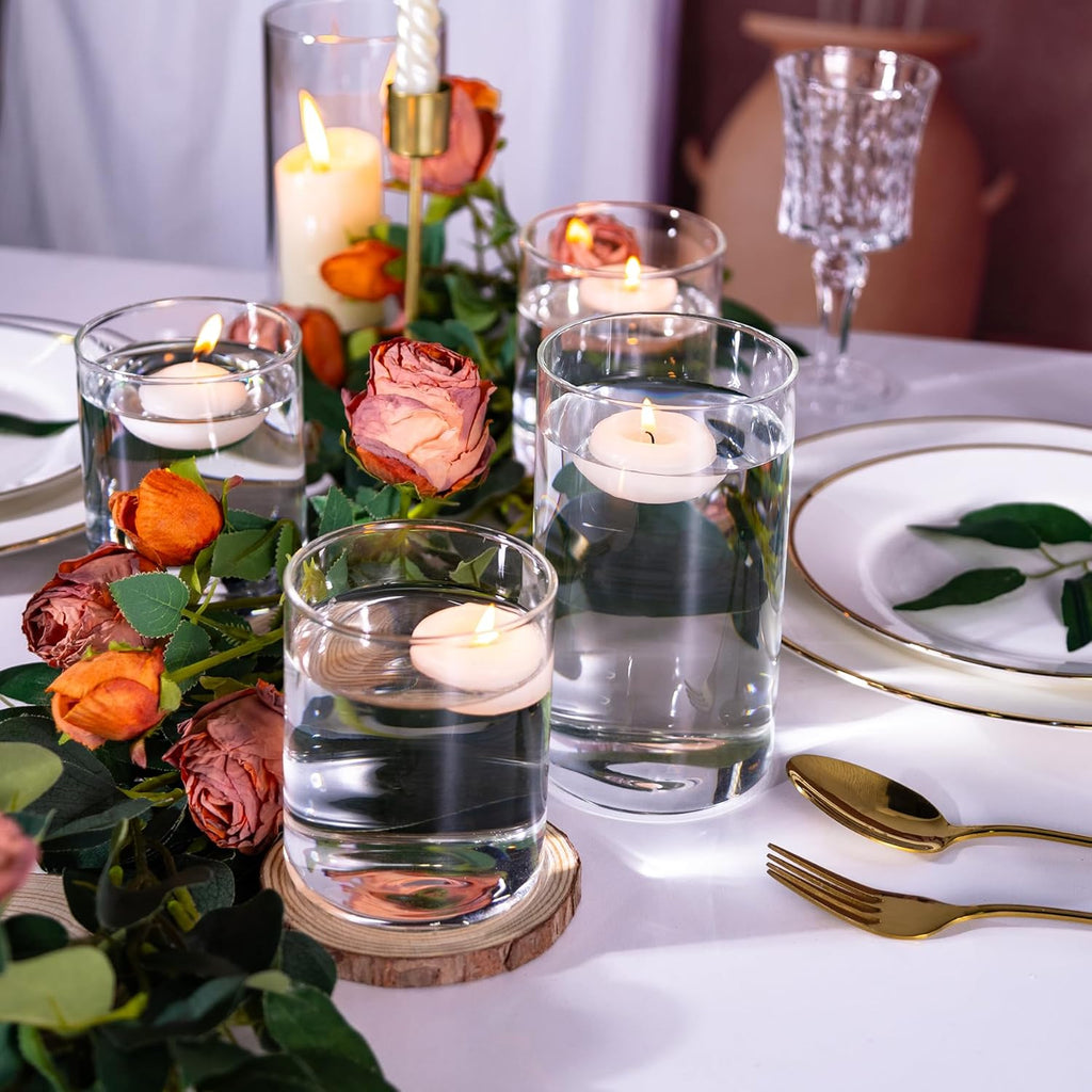 UPBUD 6 Inch Glass Cylinder Vases for Centerpieces | 12Pcs Clear Small Flower Vase for Wedding Decorations, Floating Candle Vases in Bulk, Hurricane Candle Holders for Table, Home Décor