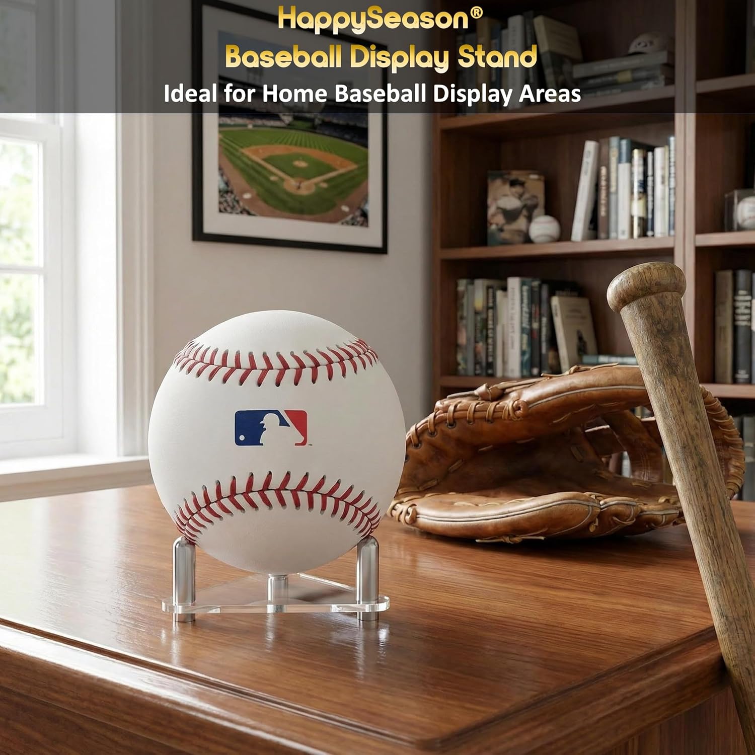 Happyseason 6-Pack Baseball Holders for Display, Clear Acrylic Ball Stand for Autographed Baseballs, Softballs, Tennis & Billiard Balls, Minimalist Rack with Stainless Steel Rods (Easy Assembly)
