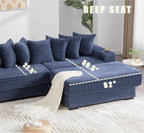 Modular Sectional Sofa Couch, 110.75" Convertible Sleeper Sofa Bed with Movable Ottoman & Cup Holder for Living Room | L Shaped Couch | Pull Out Couch Bed | Plush Corduroy Fabric, Blue