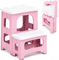 2 Step Stool Foldable, Non-Slip Steps, Folding Step Stool for Adults & Kids, Plastic Stool Pool Ladder, Collapsible Stools 2 Step Ladder for Kitchen Toilet Bedroom Office RV, Holds 330 lbs, Pink