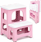 2 Step Stool Foldable, Non-Slip Steps, Folding Step Stool for Adults & Kids, Plastic Stool Pool Ladder, Collapsible Stools 2 Step Ladder for Kitchen Toilet Bedroom Office RV, Holds 330 lbs, Pink
