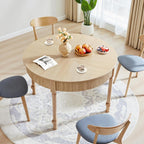 Fluted Round Dining Table for 4-6 People,47 Inches Dining Room Table with 2 Drawers,Modern Farmhouse Dinner Tables Circle Kitchen Tables with Wood Legs Base for Dining Room Kitchen Living Room,Natural