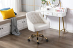 Comfy Home Office Task Chair with Wheels, Cute Modern Upholstered Velvet Seashell Back Adjustable Swivel Vanity Desk Chair, for Women, for Kids, for Girls, Living Room, Bedroom, (White)
