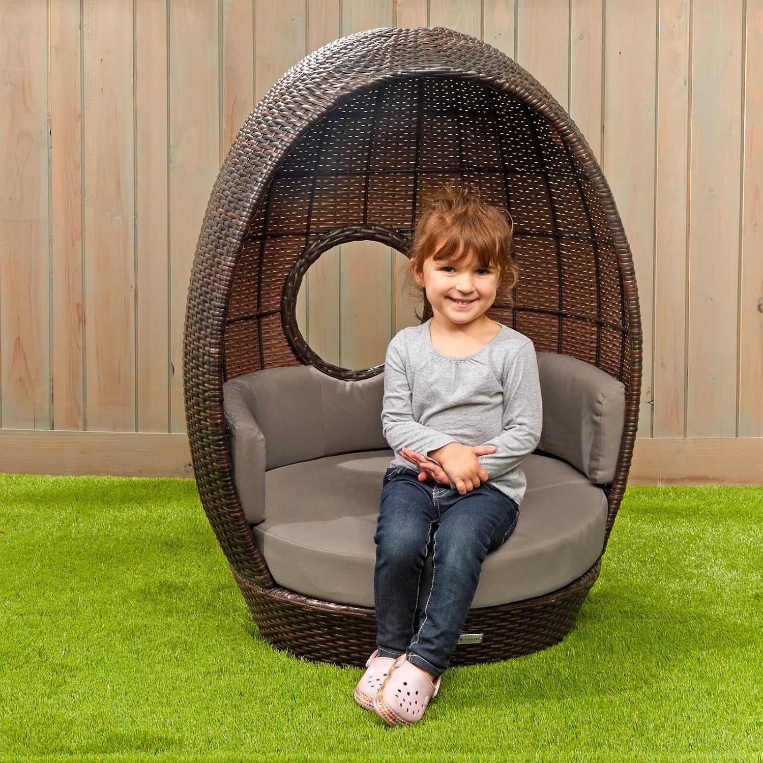 Excellerations Indoor/Outdoor Wicker Egg Reading Nook for Kids