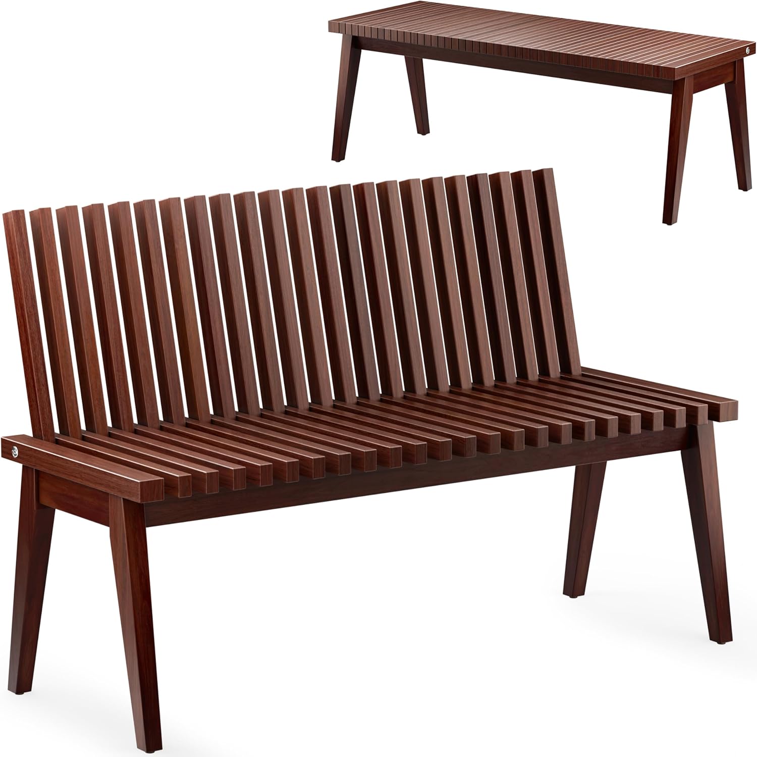 Melino Wooden Bench Outdoor 47" Convertible Acacia Wood Bench, Solid Wood Indoor Patio Benches for Outdoors, 3 in 1 Garden Bench for Porch Entryway Living Room Backyard Deck, Brown