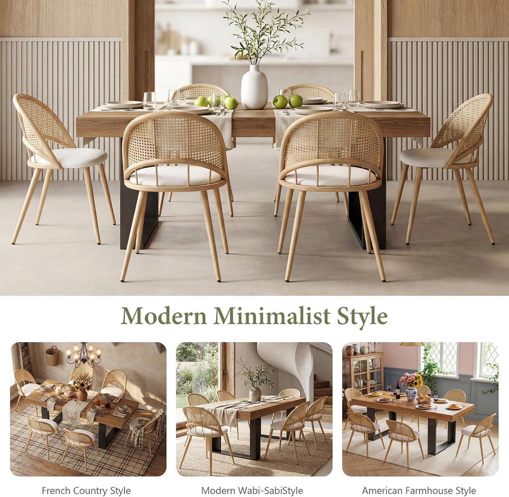 STHOUYN 71"-87" Farmhouse Wood Extendable Dining Room Table Set with 6 Upholstered Chairs, Rectangular Expandable Retractable Kitchen Table and Chairs Set of 6 (71"-87" Brown Table + 6 White Chairs)