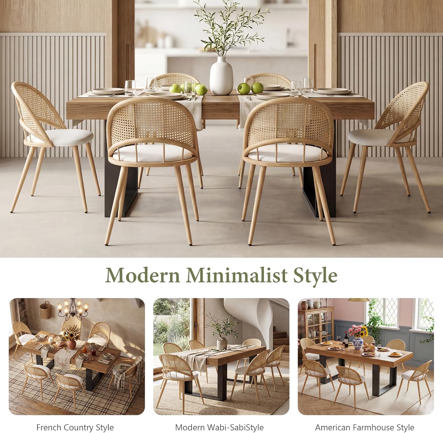 STHOUYN 71"-87" Farmhouse Wood Extendable Dining Room Table Set with 6 Upholstered Chairs, Rectangular Expandable Retractable Kitchen Table and Chairs Set of 6 (71"-87" Brown Table + 6 White Chairs)