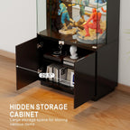 Gurexl 71" Tall Glass Display Cabinet - with LED Lights & Human Sensor, Locking Curio Cabinet with Adjustable Shelves, Modern Bookcase Display Case for Collectibles, Toys, Books, Living Room,Black