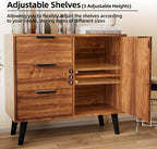 Buffet Sideboard Cabinet with Storage, Mid-Century Storage Cabinet with 3 Drawers and 1 Door, Kitchen Pantry Cabinet, Freestanding Accent Storage Cabinet for Living Room, Entryway