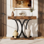 JUSTOGO 43.3" Console Table for Entryway, Industrial Sofa Table Entryway Table, Narrow Wood Accent Tables X-Shaped Metal Hallway Table for Living Room, Small Spaces, Entrance, Foyer, Rustic Brown