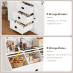 HIFIT 71.4” H Farmhouse Pantry Cabinet with 3 Bread Boxes and 7 Metal Hooks, 47.2” Wide Kitchen Hutch Cabinet with Storage and Glass Doors, White