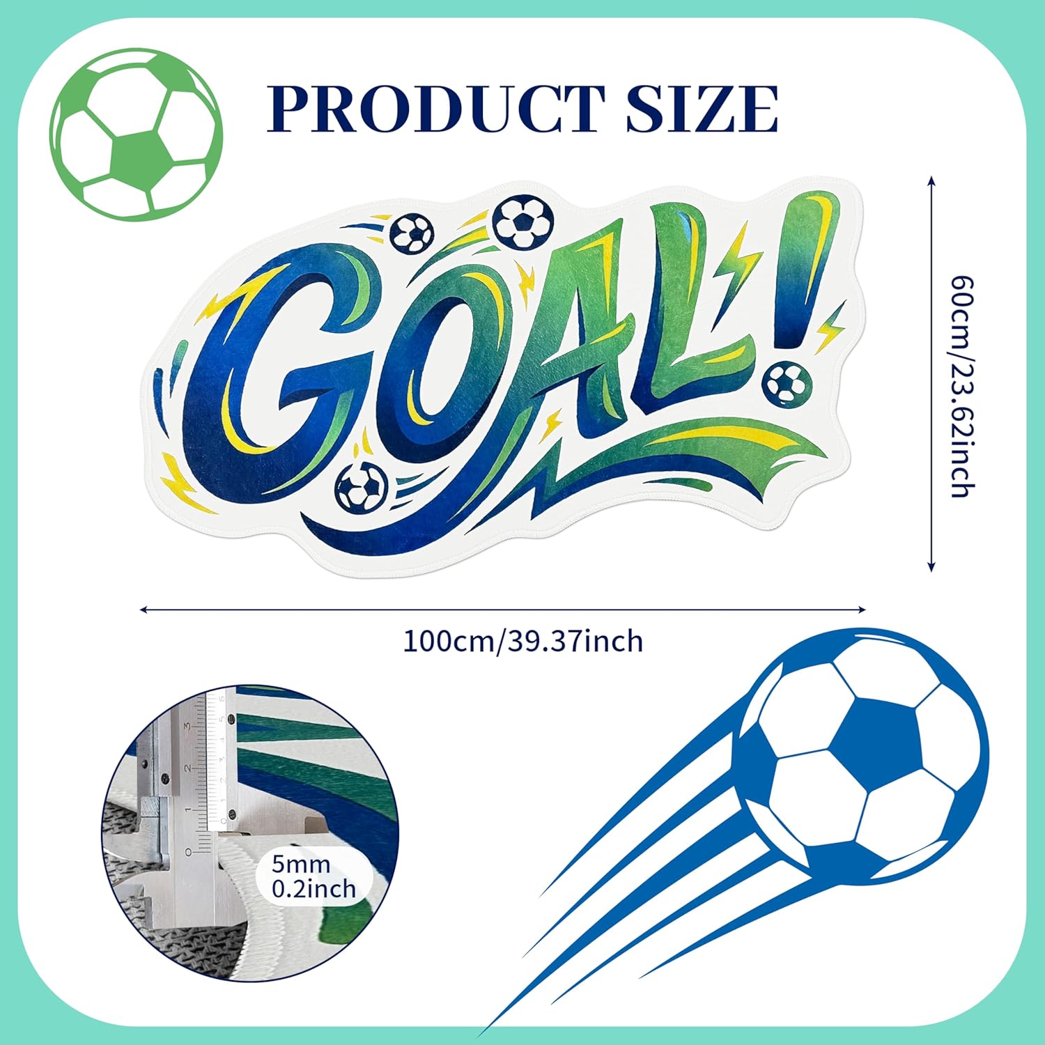 Soccer Rug, 24"x40" Area Rug Washable Low Pile Soft Soccer Mat for Boys Bedroom Playroom Entryway Soccer Decorative Room Decor