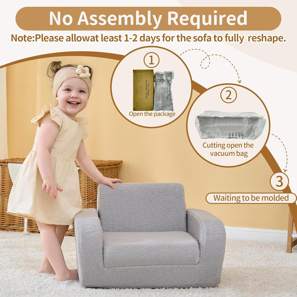 KidBloom 3-in-1 Toddler Couch, Toddler Chairs Comfy 2-3 Years Old, Kids Couch Bed Fold Out, Gifts for 2 3 Year Old Girls Boys