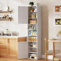 HUAHUU 70.8" Tall Kitchen Pantry Storage Cabinet, Slim Cabinet with 2 Barn Doors & Adjustable Shelves & Open Compartments, Cupboard for Kitchen, Dining Room, Living Room and Bathroom, White