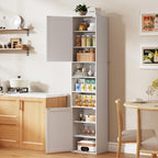HUAHUU 70.8" Tall Kitchen Pantry Storage Cabinet, Slim Cabinet with 2 Barn Doors & Adjustable Shelves & Open Compartments, Cupboard for Kitchen, Dining Room, Living Room and Bathroom, White