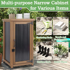 Outdoor Storage Cabinet Waterproof with Metal Top, Wooden Potting Bench Table Tool Organizer with Adjustable Shelf for Patio Backyard Garden