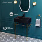 Claire 24" Ceramic Console Sink Matte Black Basin Brushed Gold Legs
