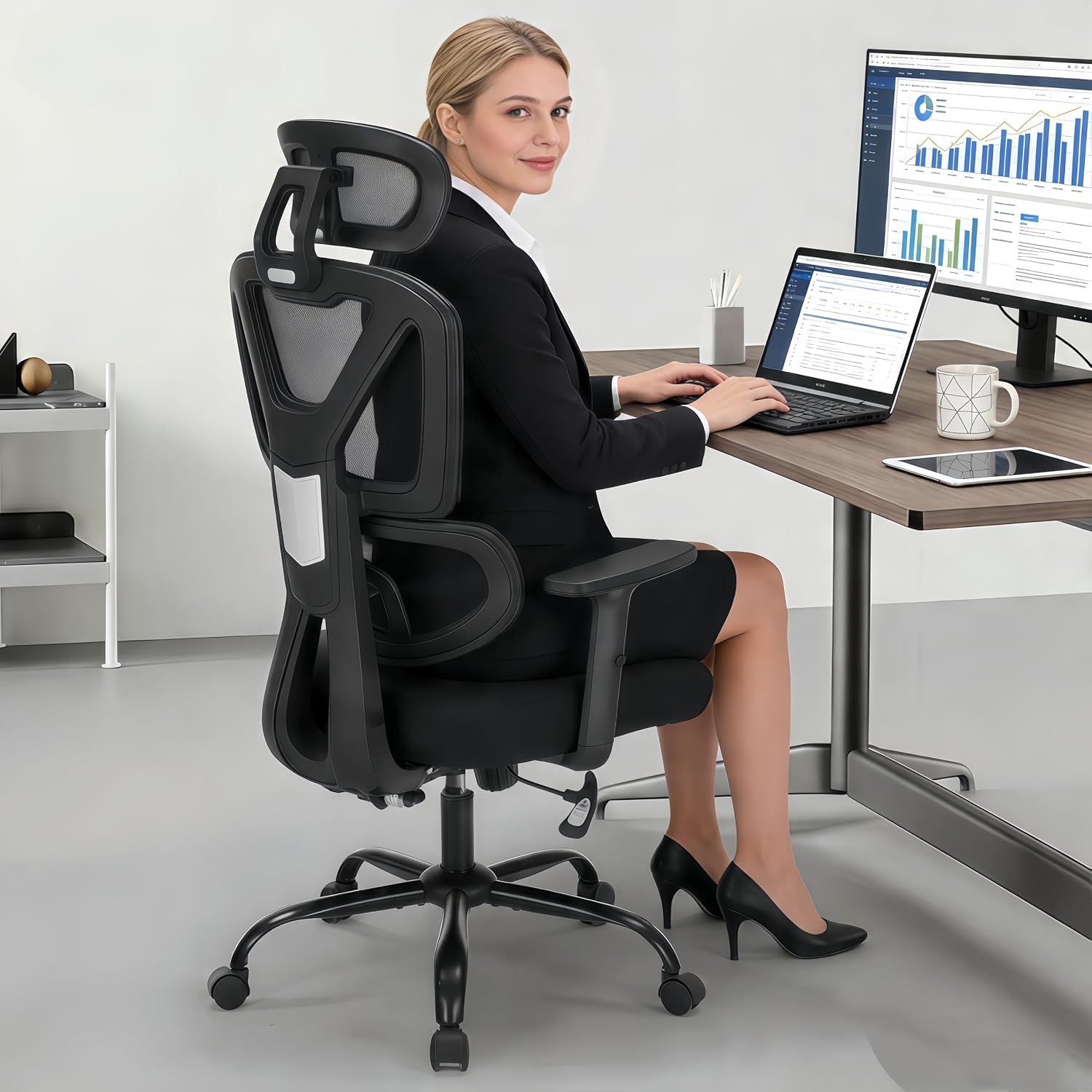 Ergonomic Office Chair, High Back Mesh Executive Desk Chair with Adjustable Height and Adjustable Armrests, Lumbar Support Swivel Task Computer Chair, 350LBS