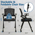 8 Pack Folding Office Chair with Wheels, Heavy Duty Mesh Back Nesting Conference Meeting Chair with Arms, Rolling Space-Saving Seating for Training Room, Home Office, Guest Reception & Waiting Area