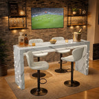 Miereirl Modern 3-Piece Bar Table Set, 55" Faux Marble Pub Dining Table with 2 Swivel Adjustable Barstools, PU Leather Counter Height Chairs with Footrest & Backrest for Kitchen, Dining Room