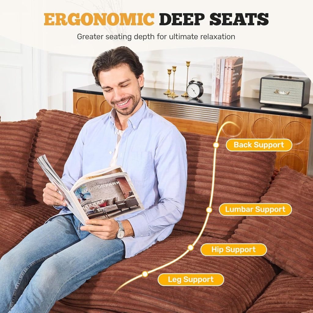 134" U Shaped Modular Sectional Sofa, Oversized Boneless Couches for Living Room,No Assembly Required Corduroy Cloud Couch with Chaise Lounge, Caramel 1 PCS