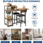 Garvee Dining Table Set for 2, 3-Piece Expandable Bar Table and Chairs Set, with Storage Shelves and Wine Rack, Small Kitchen Dining Set for Living Room, Apartment