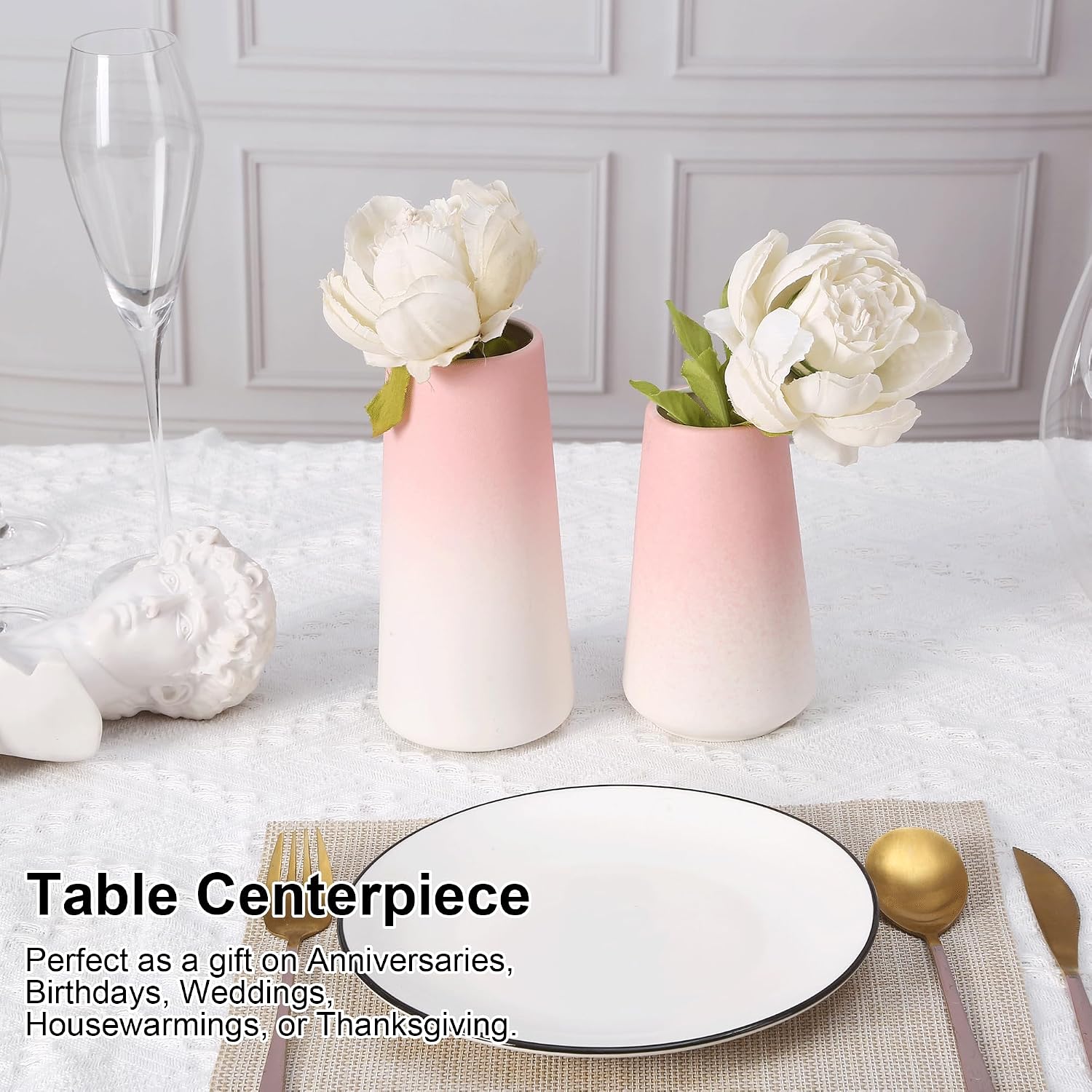 Pink Vase, Small Ceramic Vase, 8 inch Tall Vases for Flowers Pampas Grass Bud Roses Living Room Entry Table Bathroom Home Decor, Modern Style(Pink)