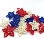 EBaokuup 36PCS 4th of July Natural Rattan Stars, 1.96 Inch Red White and Blue Wicker Rattan Stars for Independence Day Home Decor DIY Craft Vase Bowl Filler Table Decoration