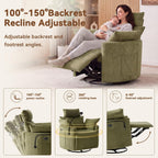 FOXHUNTER Power Nursery Rocking Chairs Glider Rocking Chair 300°Swivel Rocking Recliner with USB Charging Port and Phone Holder,Footrest&Side Pockets,for Living Room,Chenille,Green
