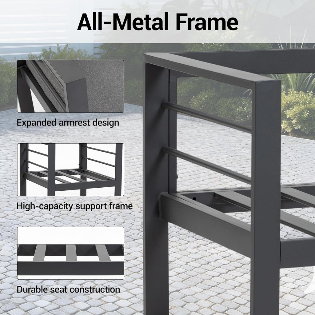 Modern Outdoor Patio Armchair Set of 2, Heavy Duty Metal Frame with Wide Armrests, Thick Waterproof Removable Cushions, 330lbs Capacity for Garden Backyard Porch, Grey