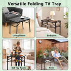 YihuiKo Folding TV Tray, Lightweight Portable Small Folding Table | Adjustable Height, Snack Side Table for Bed Sofa, End Side Table for Living Room Couch Bedroom, Carry Handle, Storage Net