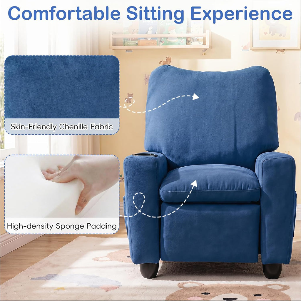 Costzon Kids Recliner Chair with Cup Holder, Toddler Adjustable Lounge Chair w/Footrest for Boys Girls Room, Ergonomic Baby Child Furniture Sofa for Age 3+ Gifts, Kids Mini Recliner up to 150 lbs