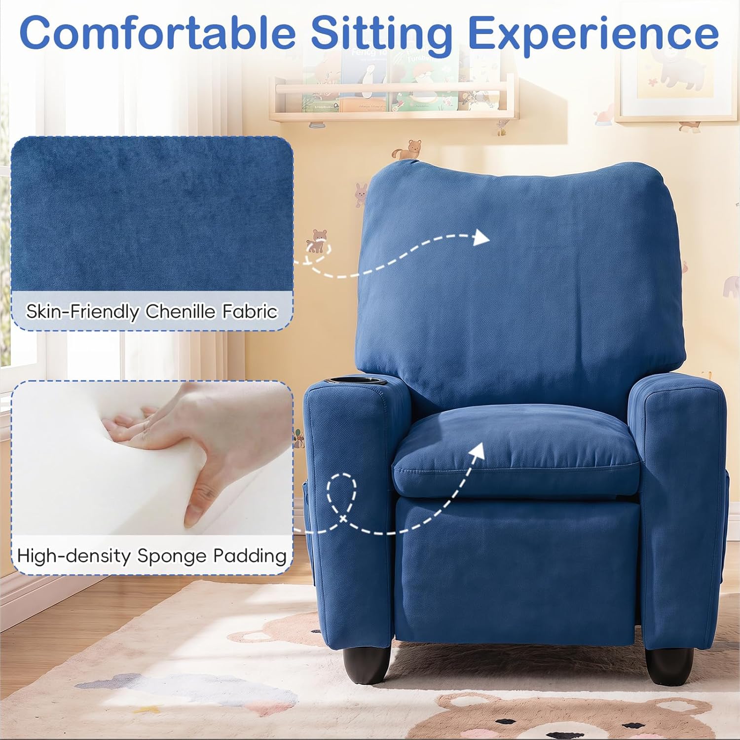 Costzon Kids Recliner Chair with Cup Holder, Toddler Adjustable Lounge Chair w/Footrest for Boys Girls Room, Ergonomic Baby Child Furniture Sofa for Age 3+ Gifts, Kids Mini Recliner up to 150 lbs