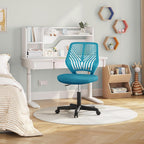 Yaheetech Kids Cute Office Chair Low-Back Armless Study Chair w/Lumbar Support Adjustable Height for Children in Bedroom School, Turquoise