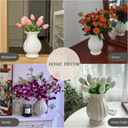 White Vase, Modern Ceramic Flower Vase for Home Décor, Wavy Edge Ribbed Design Pedestal Vases, Minimalism Flared Vases for Living Room Table Centerpieces (7.5" H x 4.5" W)